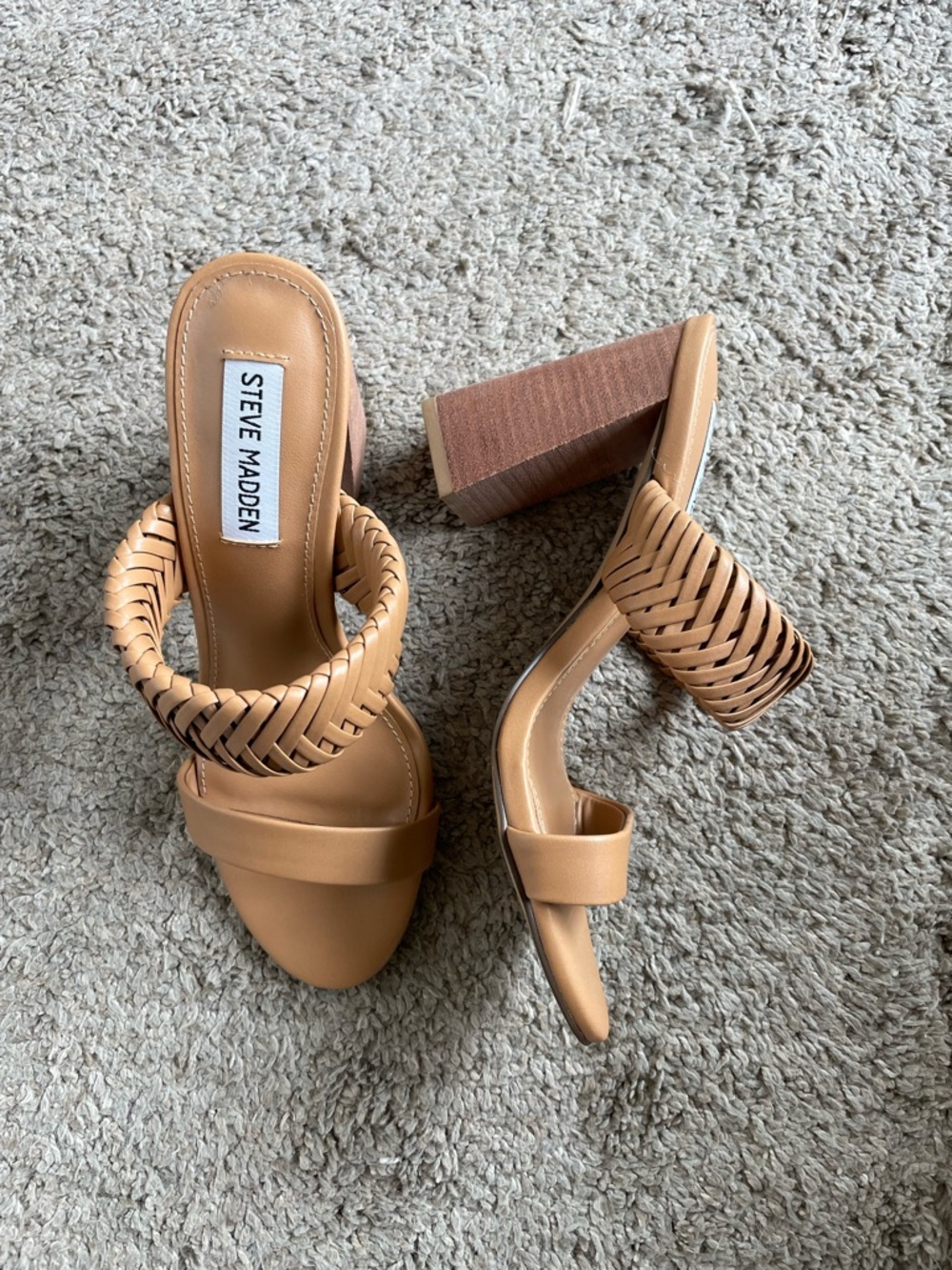 Steve Madden Tan Braided Block Heel Mules